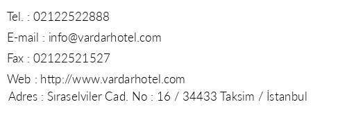 Vardar Palace Hotel telefon numaralar, faks, e-mail, posta adresi ve iletiim bilgileri